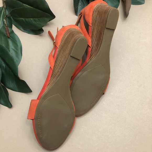 🏷SOLD Franco Sarto NWOT Orange Suede Danissa Ankle Buckle Wedge Sandal 9.5 - Picture 9 of 12